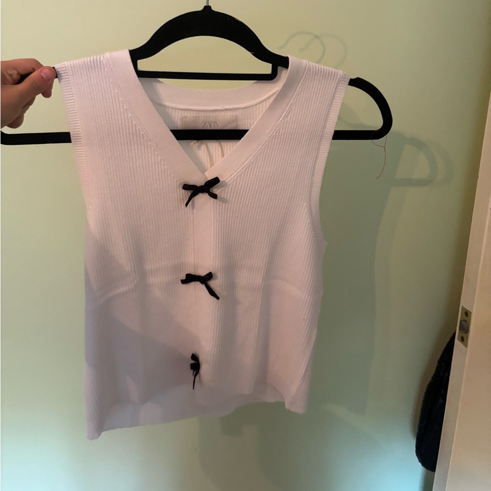 Zara White Tank Top with Black Bow Details